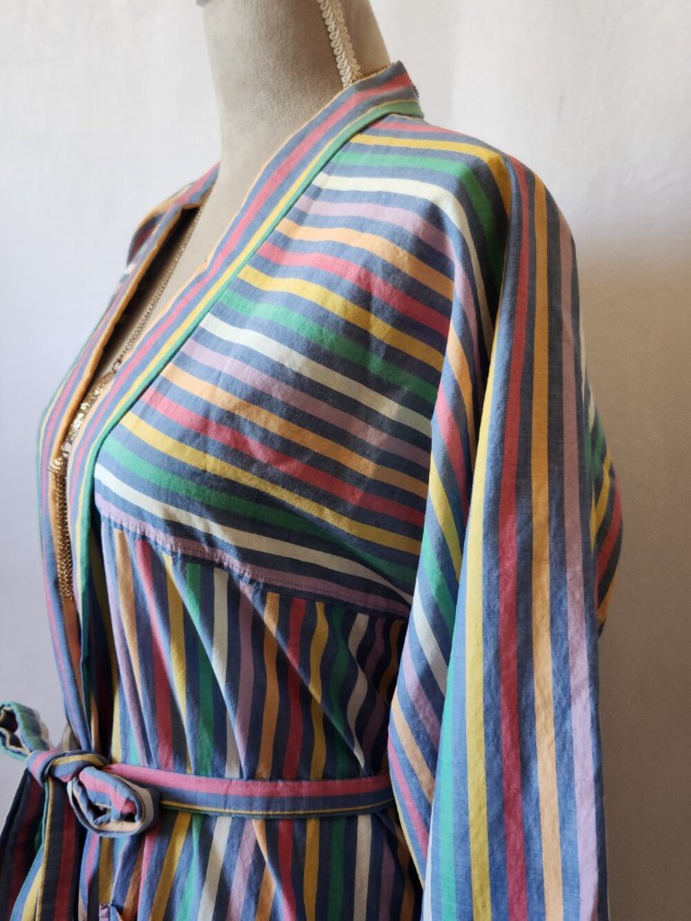 Christian Dior Monsieur OS Unisex Multi-Color Striped Front Pockets Belted Robe - Picture 8 of 12